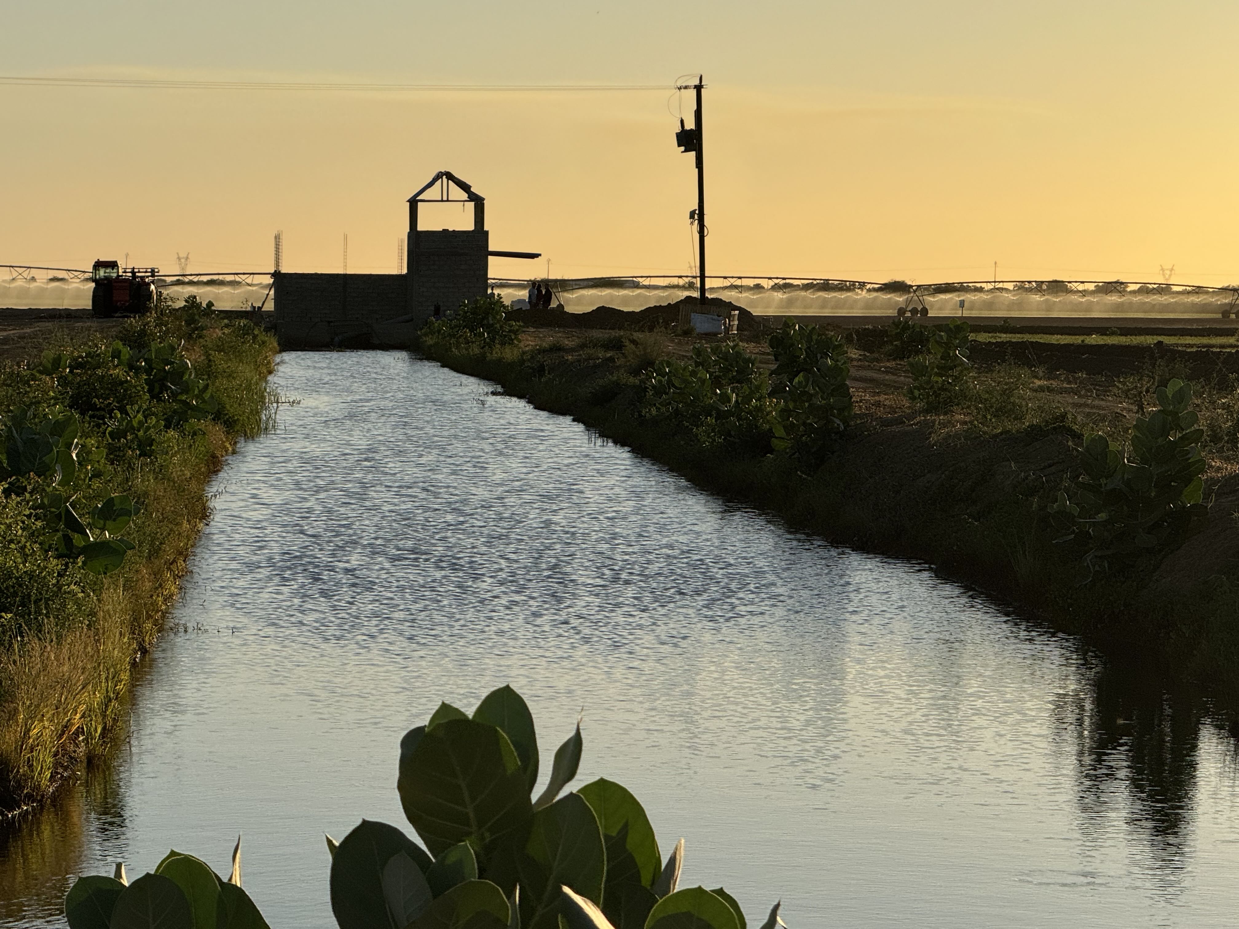 Canal d'irrigation au crépuscule - gestion de l'eau et infrastructure hydraulique à Thiambène